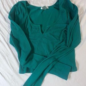 Teal Long Sleeve Ribbed Top